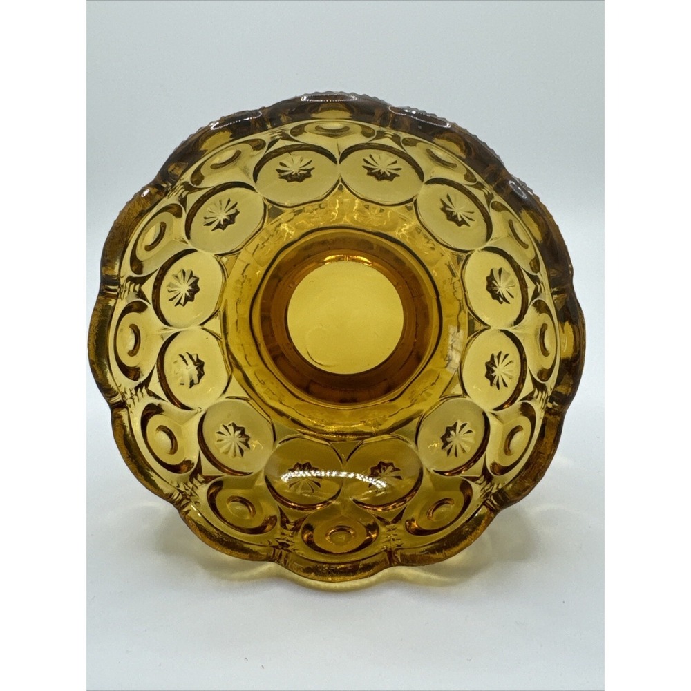 L.E. Smith Moon and Stars Amber Footed Glass Small Candy Dish Bowl‎ - Picture 3 of 6
